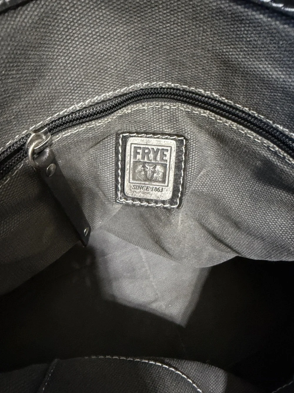 Frye Melissa rustic distressed black leather silver studded moto large tote bag - Picture 12 of 13